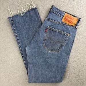 Levis 501 Jeans Mens 34x34 Pants Blue Stonewash Frayed Hem Button Straight Denim